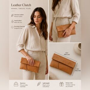 Gianni chiarini Leather Fold-Over Clutch in Tan